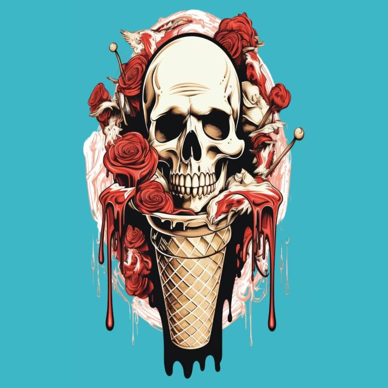 Cornet de glace tête de mort avec roses et cire