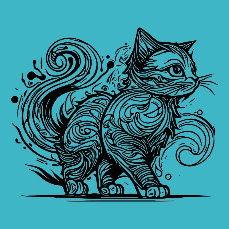 Chat de maison maladroit et élégant dans le style tatouage