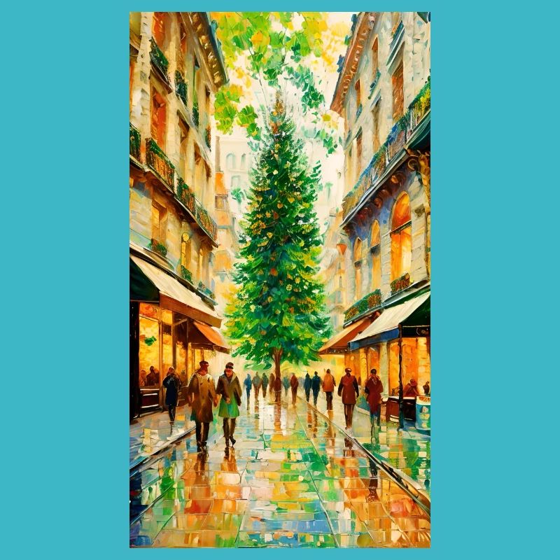 Lebendige Stadtstraße mit Weihnachtsbaum Vibrant
