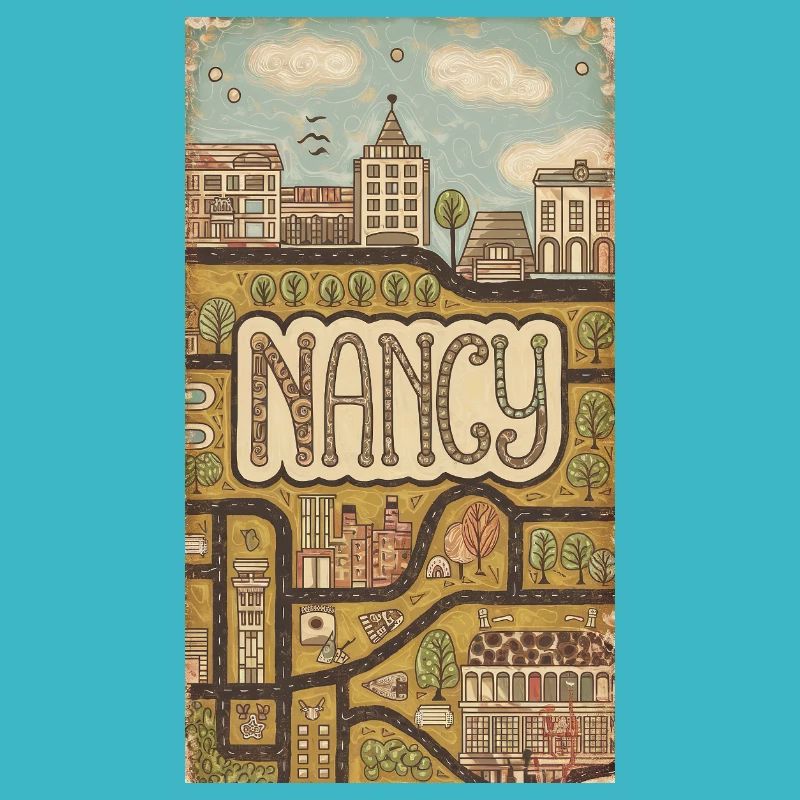 Paysage urbain de Nancy Rétro Carte Typographie