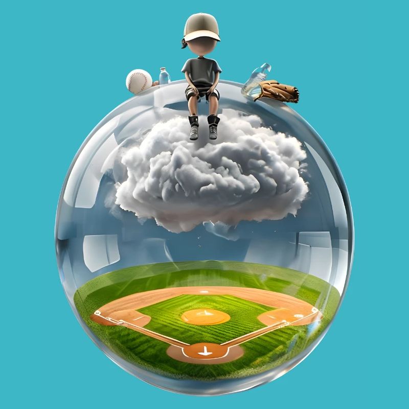 Surreale Glaskugel mit Baseballfeld