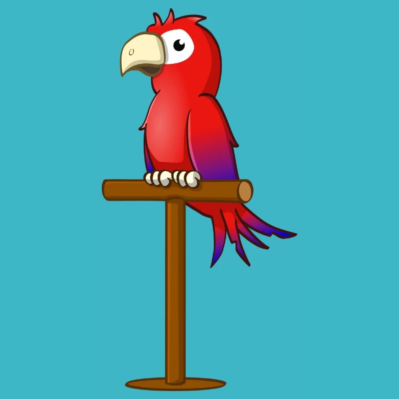 Cartoon drawing; A red parrot on a stick