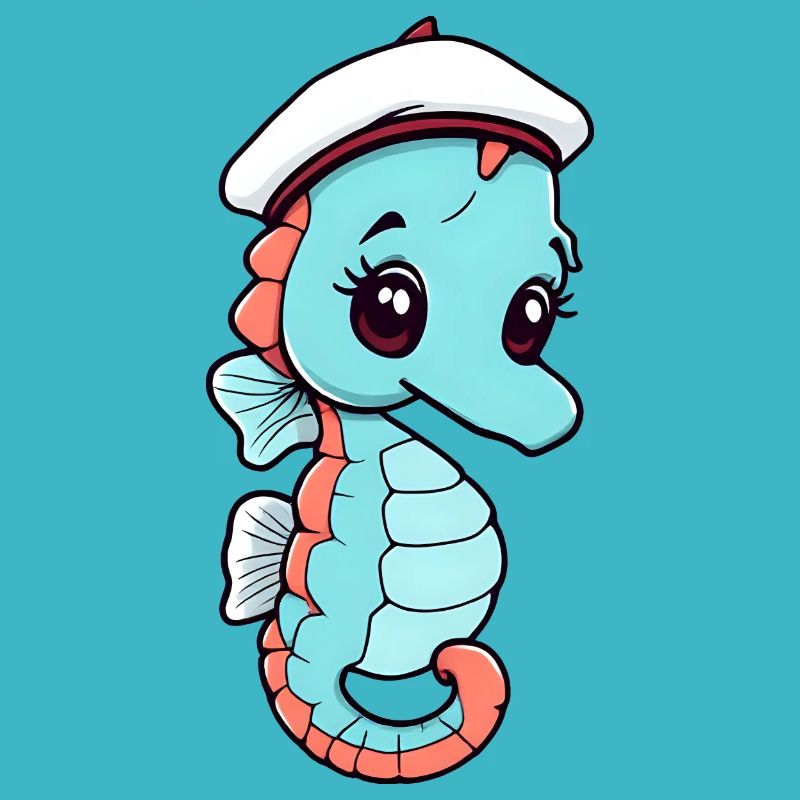 Hippocampe de dessin animé joyeux dans un chapeau de marin