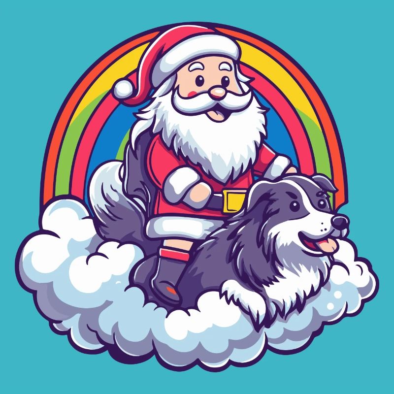 Border Collie Hund Weihnachtsmann Regenbogen