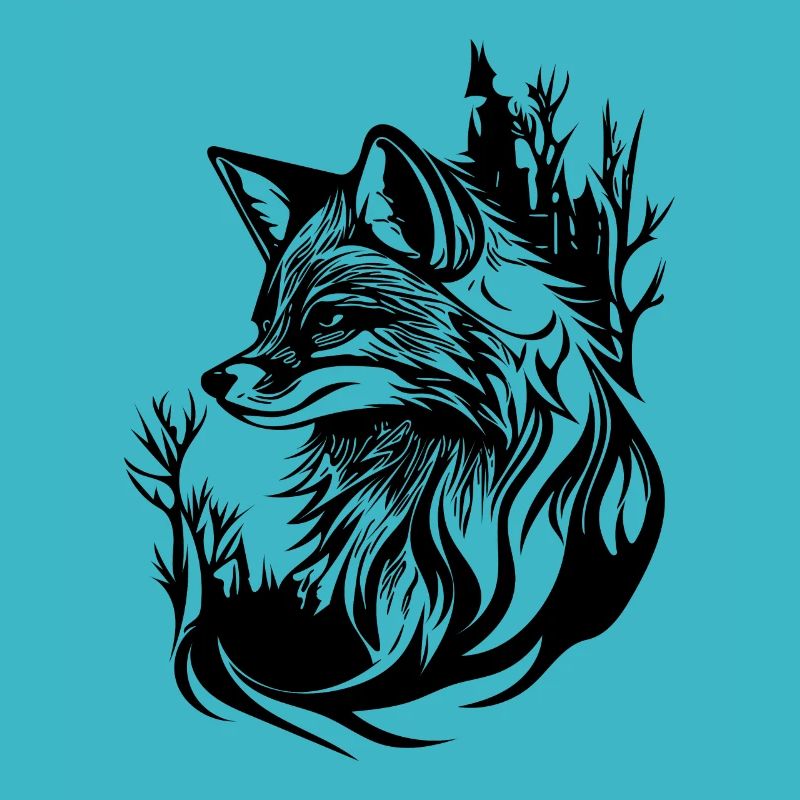 Pretty Cute Tattoo Style Fox in the Forest