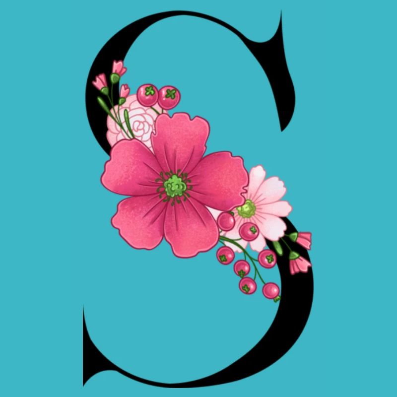 Elégante lettre 'S' avec des fleurs