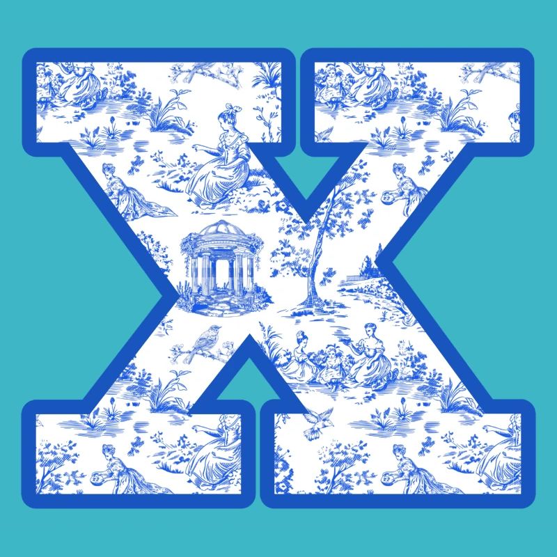 Lettre x chinoiserie bleu
