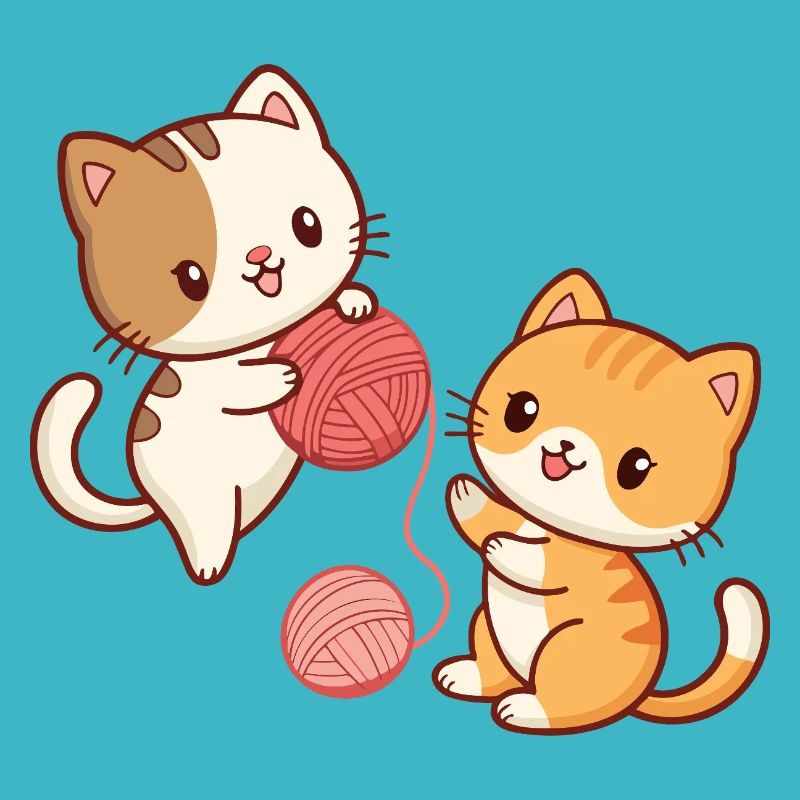 Chats Mignons et Pelotes Colorées
