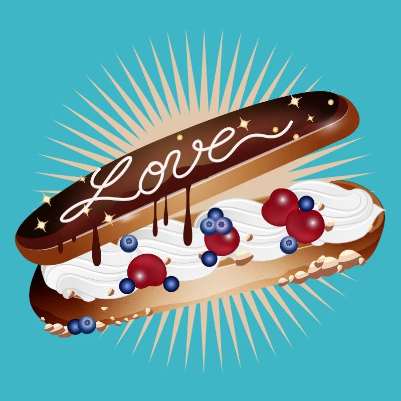 Illustration eines Eclairs mit Sahne und Liebe