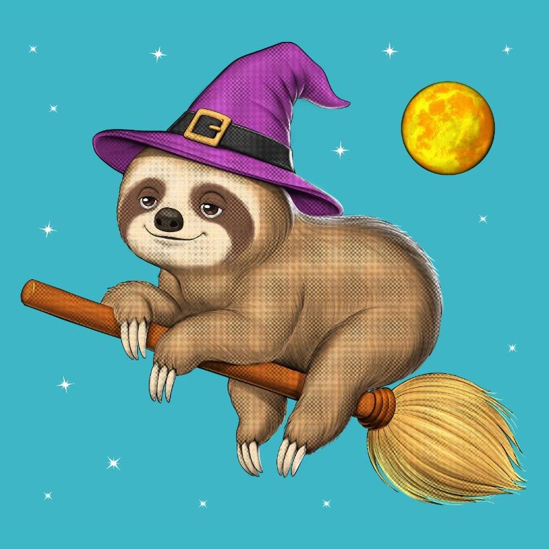 Sloth Witch Riding Broom