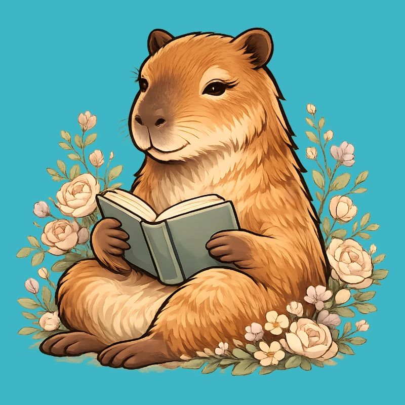 Lesendes Capybara mit Blumen Buchliebhaber