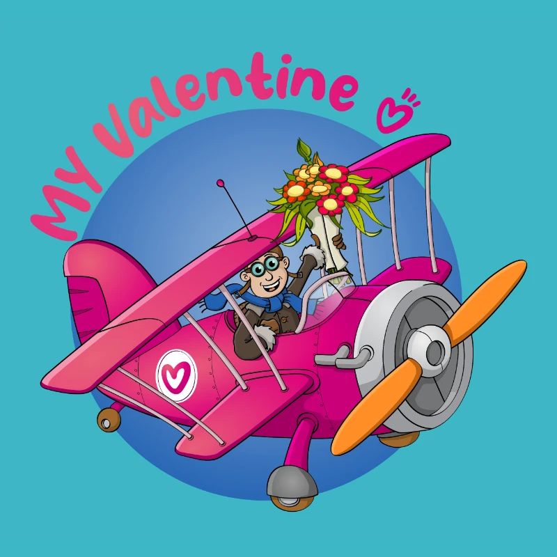 Mein Valentinstag, Pilot mit Blumen im Flugzeug