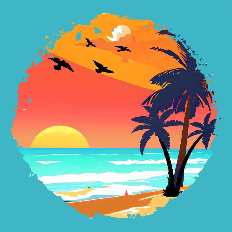 Aquarelle de plage de coucher de soleil d’été