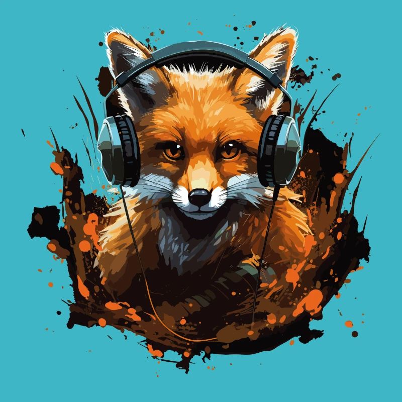 Fuchs mit Kopfhörer Splatterkunst