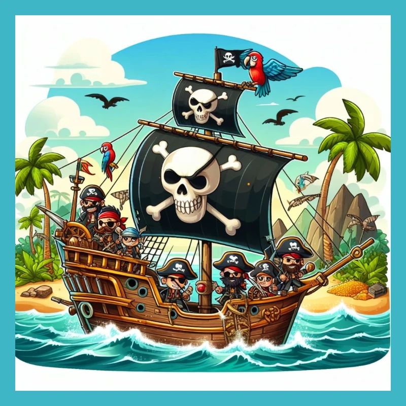 Pirate ship on the high seas