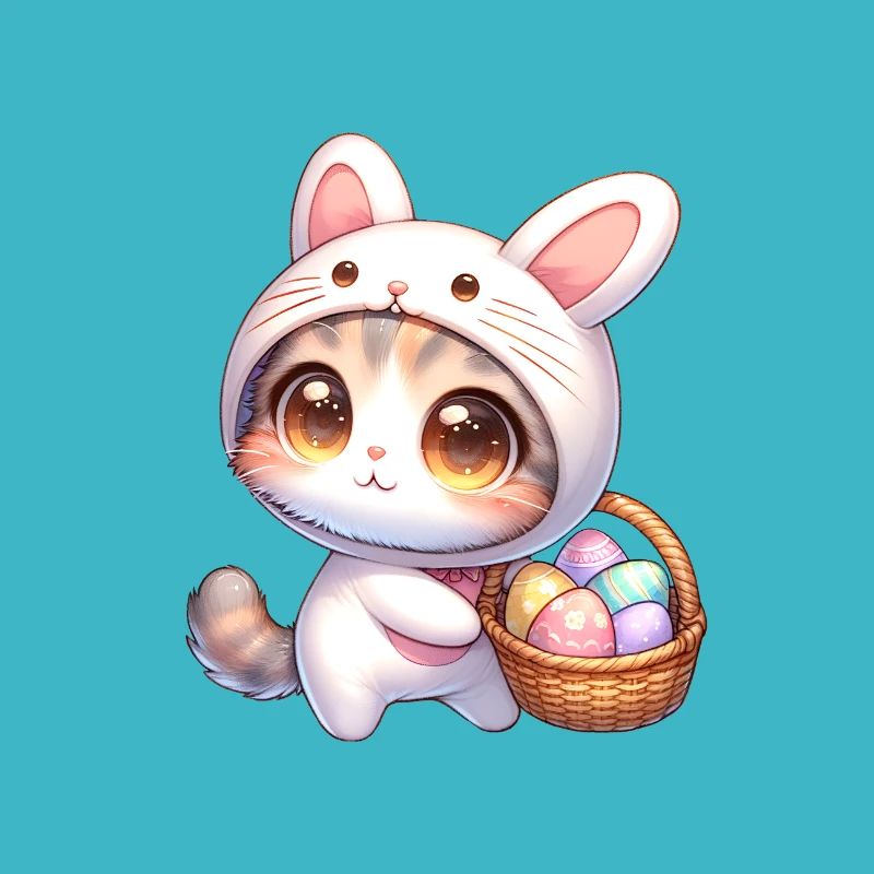 Cat In a Bunny Outfit With Easter Basket