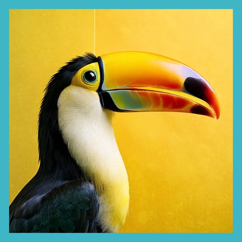 Tukan-Vogel auf tropischen gelben Hintergrundfarben