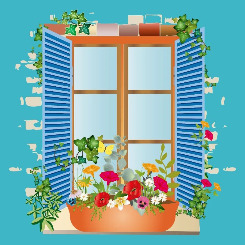 Fenêtre d’été avec bac à fleurs