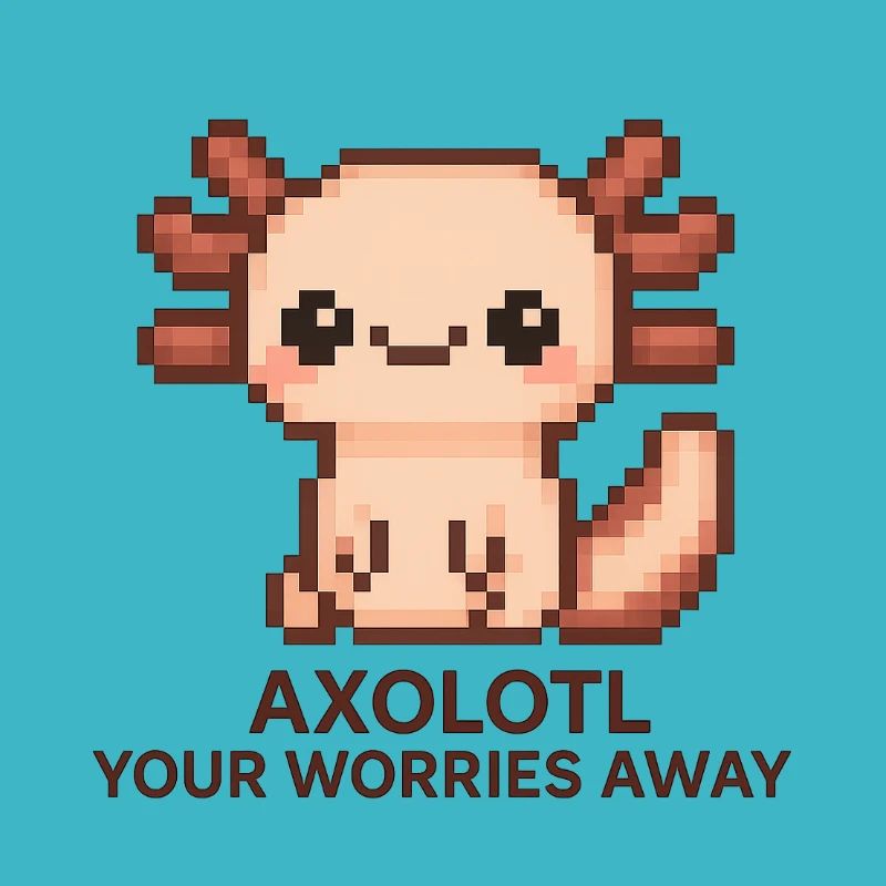 Pixel art axolotl with joke text