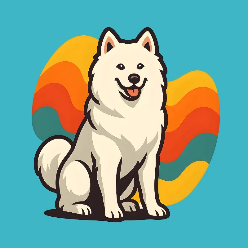 Chien Samoyède Prisme Retro Wave
