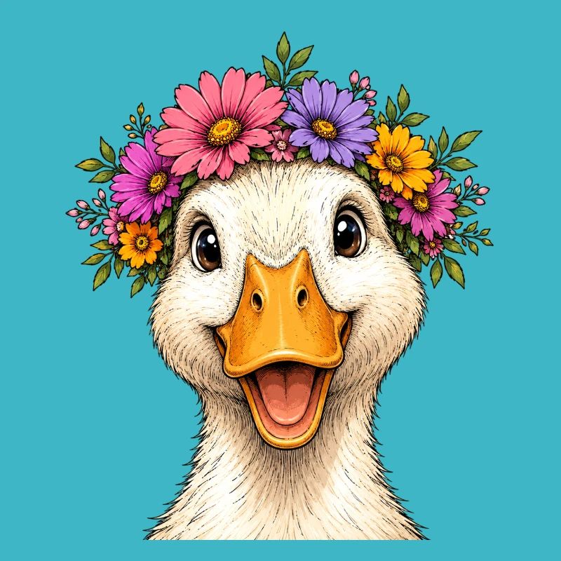 Ente mit Blumenschmuck 