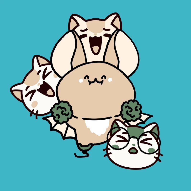 Chauve-souris Kawaii avec prothèse de jambe et escouade de chat