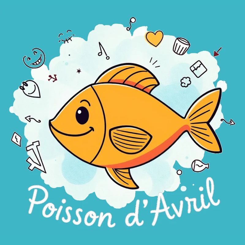Poisson d'Avril - Orange Cartoon Fish, April 1st