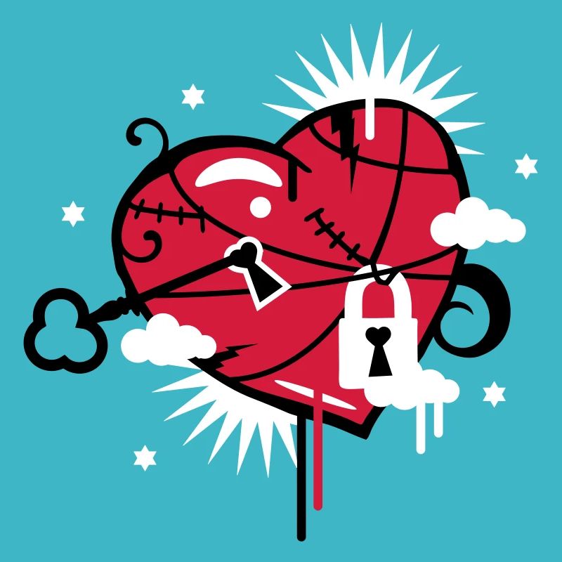 laced & repaired heart with keyhole