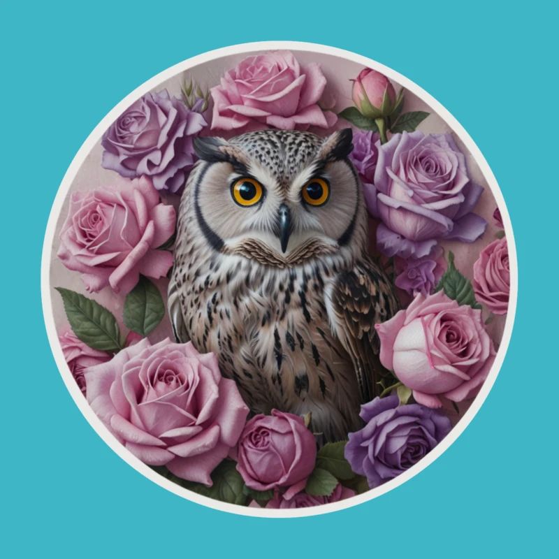 Chouette et roses pastels