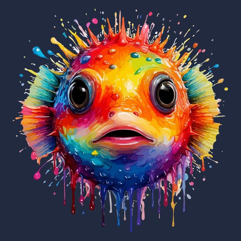 Farbexplosion Pufferfisch Kunstdruck