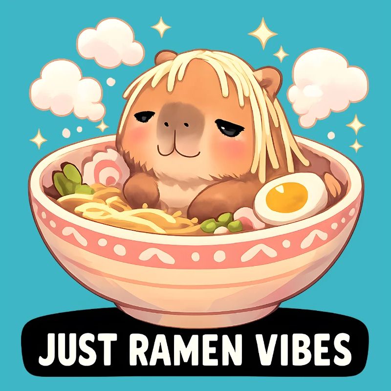 Capybara with ramen vibes