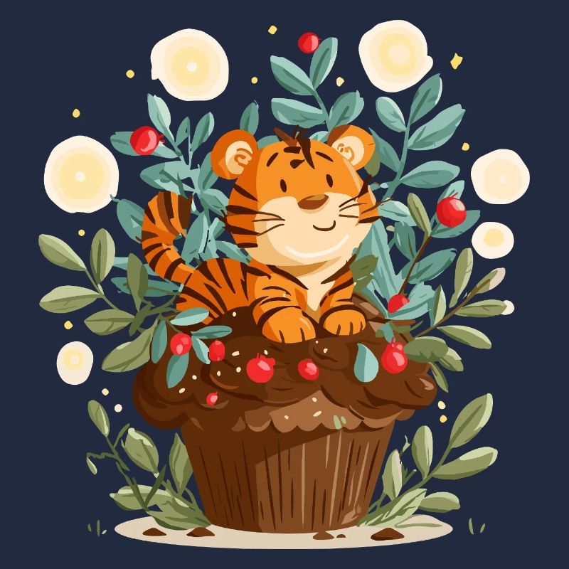 Tigre câlin dans un panier de fleurs