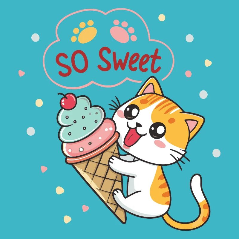 Chat gourmand avec glace pastel