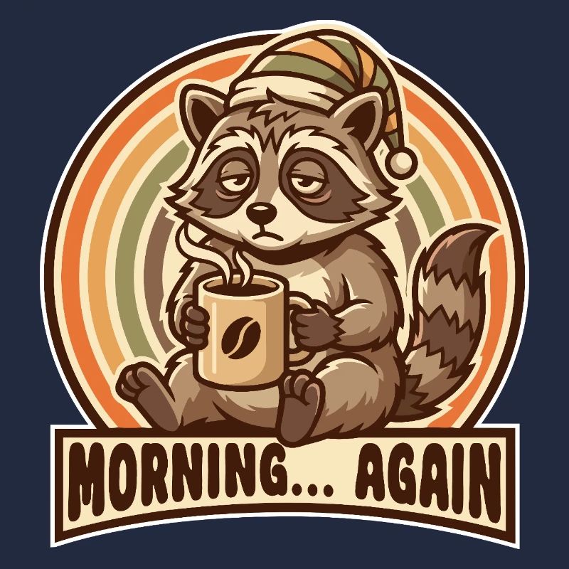 Morgenmuffel Waschbär mit Kaffee