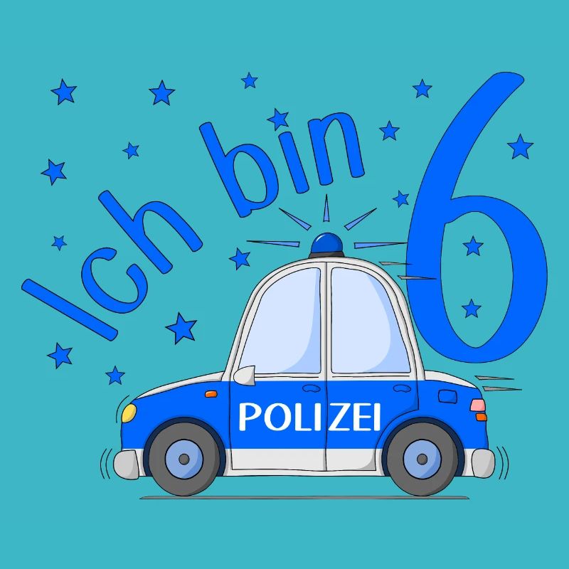 Polizeiauto Ich bin 6 Geburtstag Blau