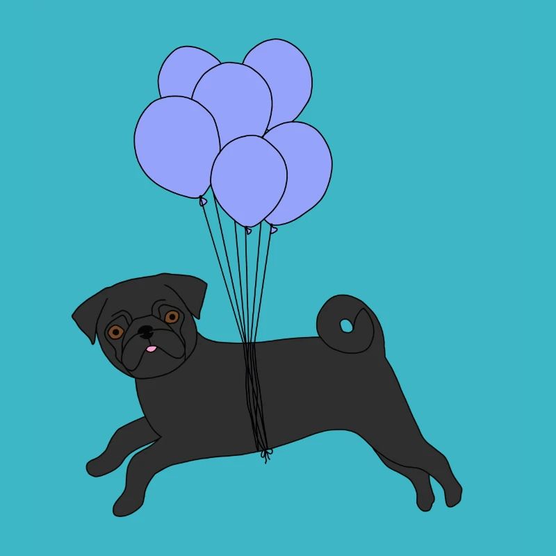 Schwarzer Mops fliegend Ballons