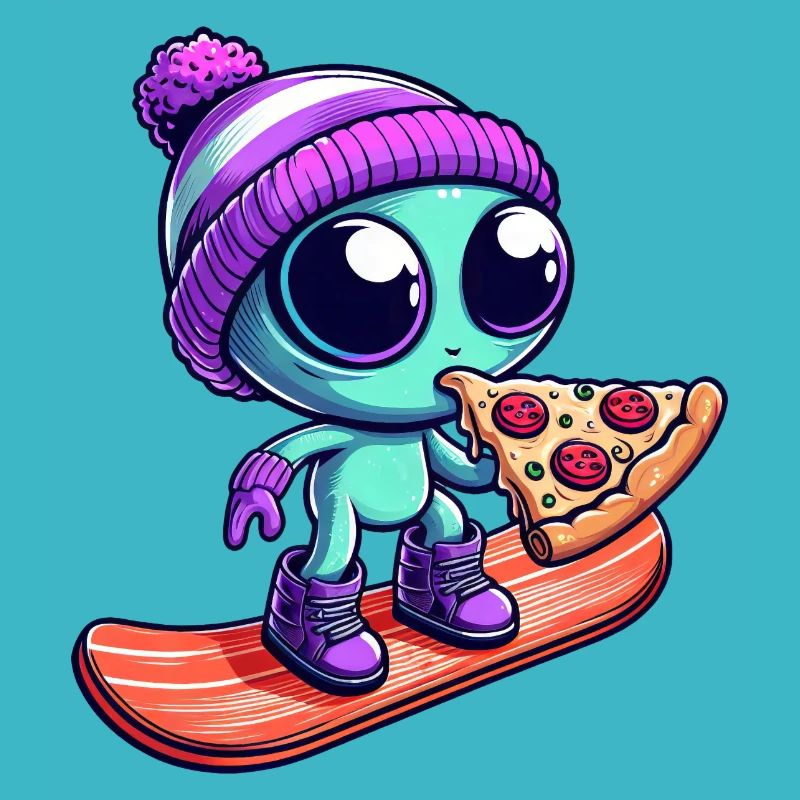 Cool alien avec bonnet de laine snowboarder