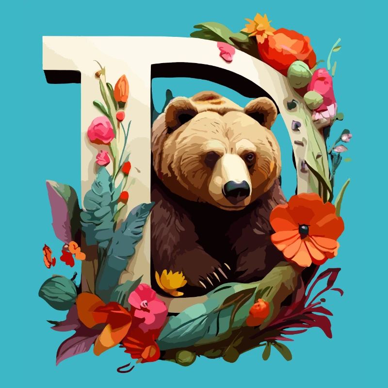 Bär Illustration mit blumigem Bilderrahmen