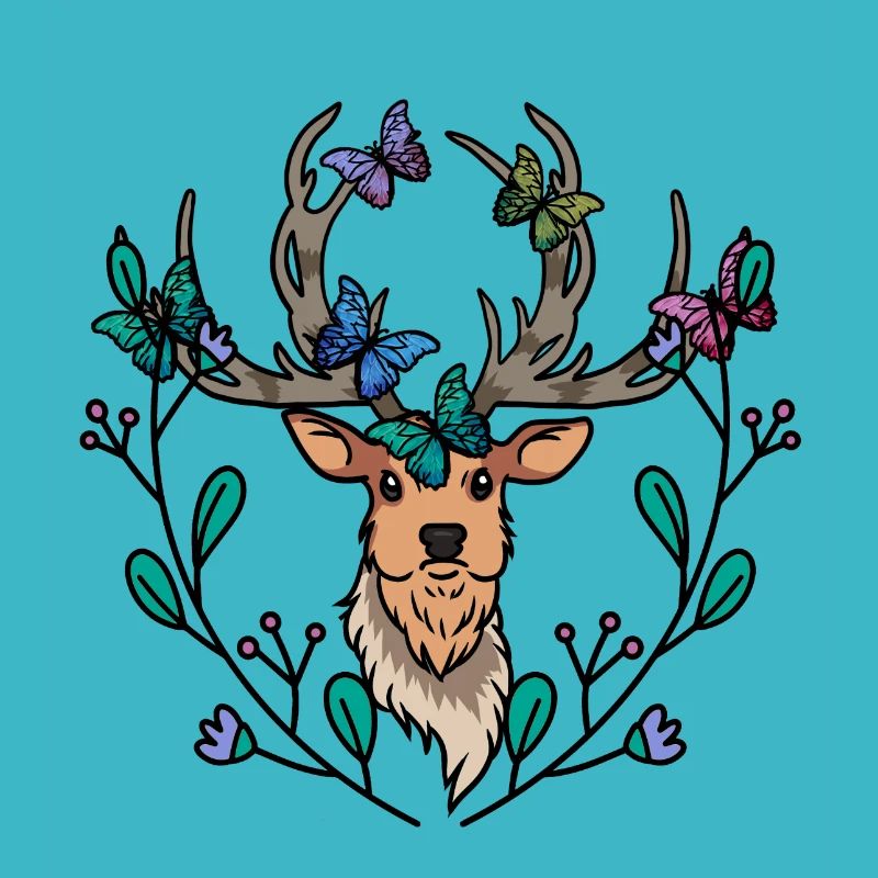 Orignal, cerf, papillons, papillon, tête de cerf, cerf
