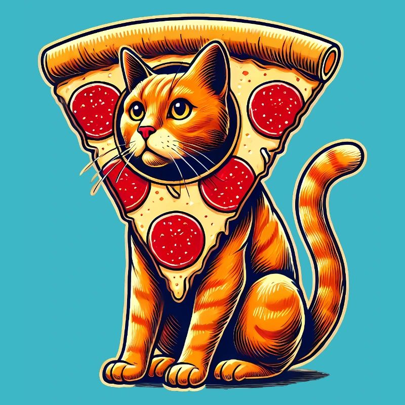 Illustration drôle de fusion de chat de pizza
