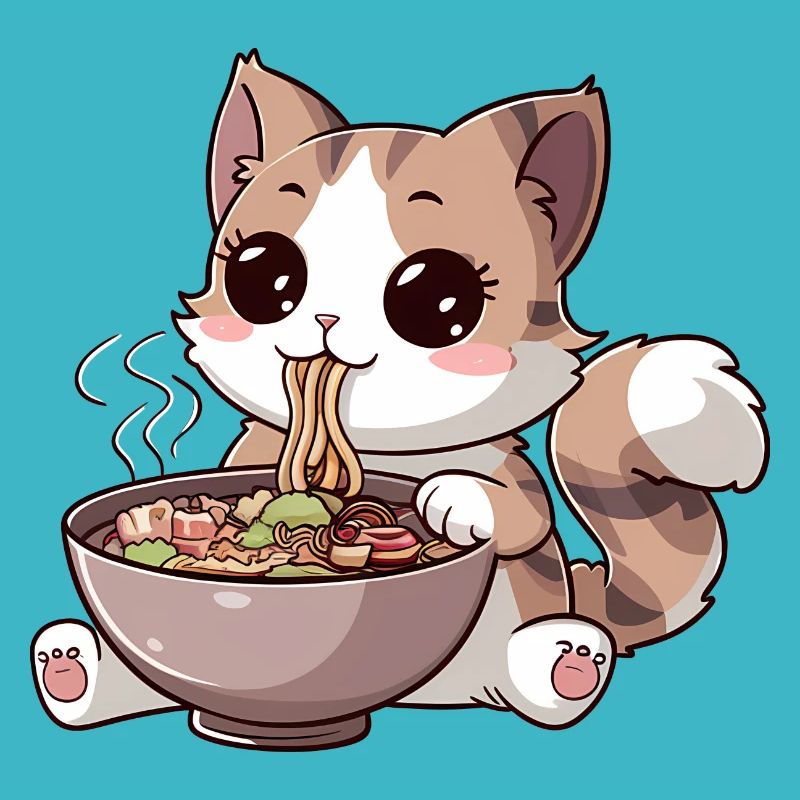 Kawaii Katze isst Ramen
