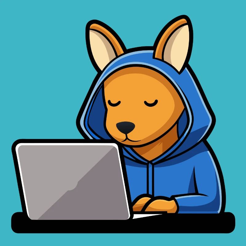 Niedliches Hacker Känguru im Hoodie vorm PC