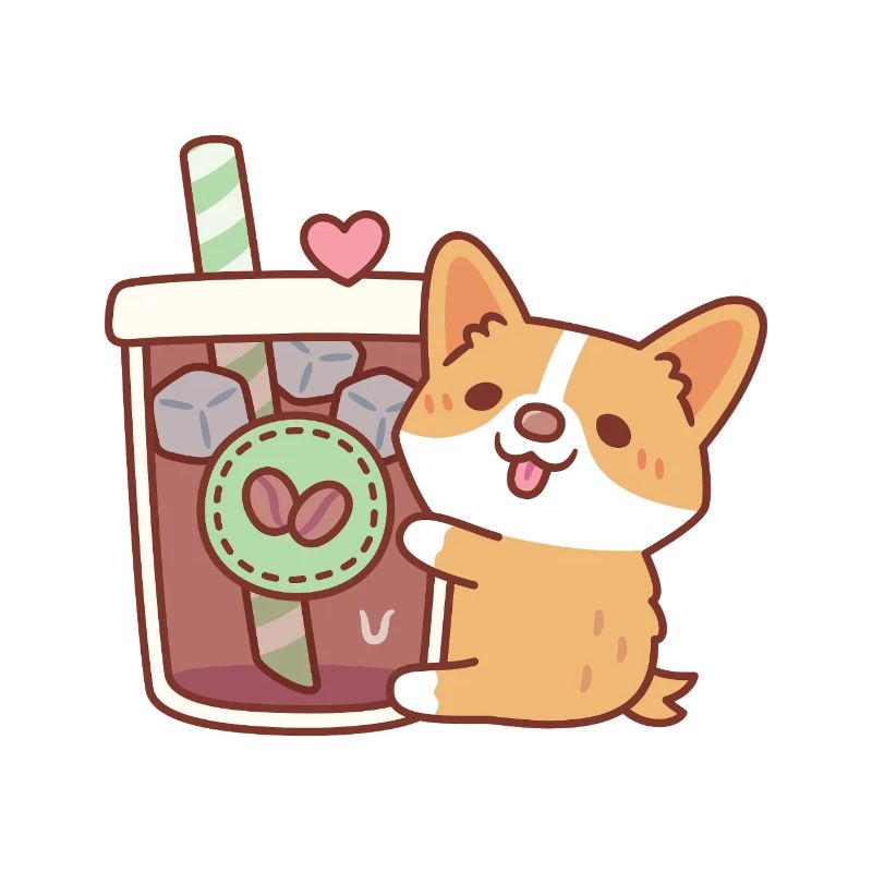 Mignon chiot corgi étreignant le café glacé
