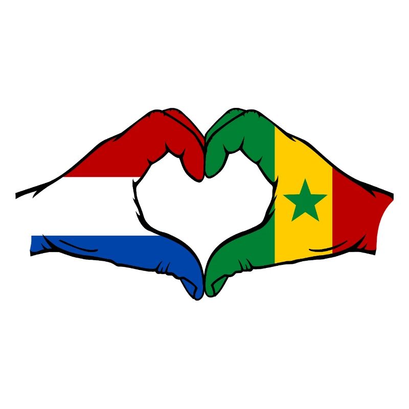 Drapeau des Pays-Bas et du Sénégal en forme de cœur