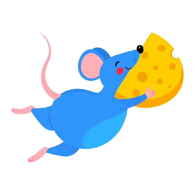 Souris bleue heureuse et fromage jaune