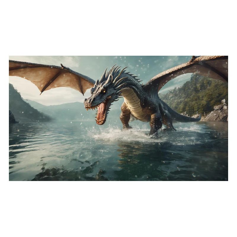A realistic bad dark dragon is hunting fish river