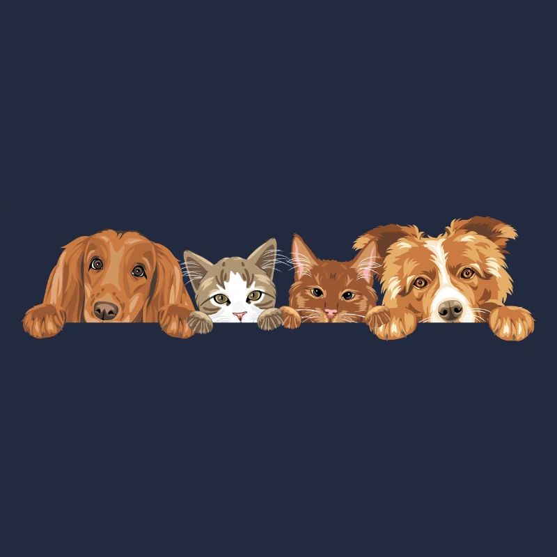 Jeter un coup d’œil à deux chats mignons et deux chiens