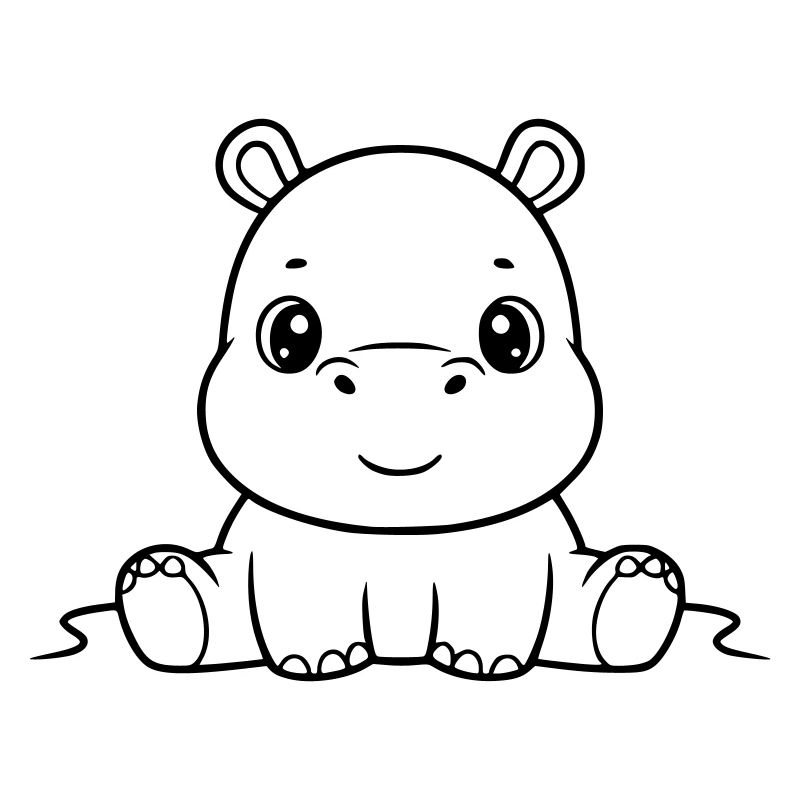 Süßes Baby Nilpferd Comic Outline