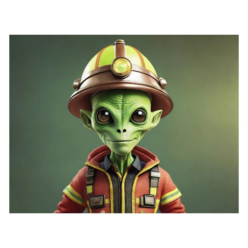 mignon petit pompier extraterrestre rétro rétro vert