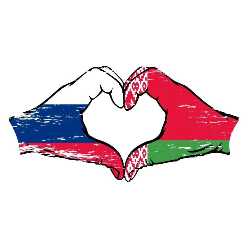 Russie Biélorussie drapeau mains coeur forme utilisé